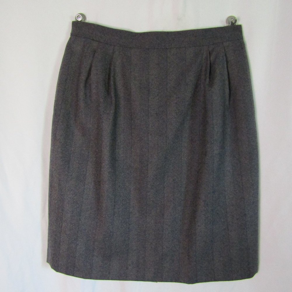 Harve Benard Gray Pinstripe Knee Length Straight Wool Skirt Pockets Size 14W
